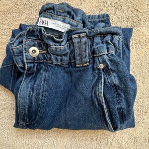 Zara Dark Denim Paperbag Barrel Jeans
